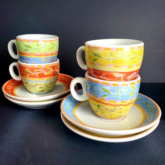 Designer Porcelain Espresso Cup & Saucer 4 Sets Maxwell Williams coastal coffee - Picture 2 of 8